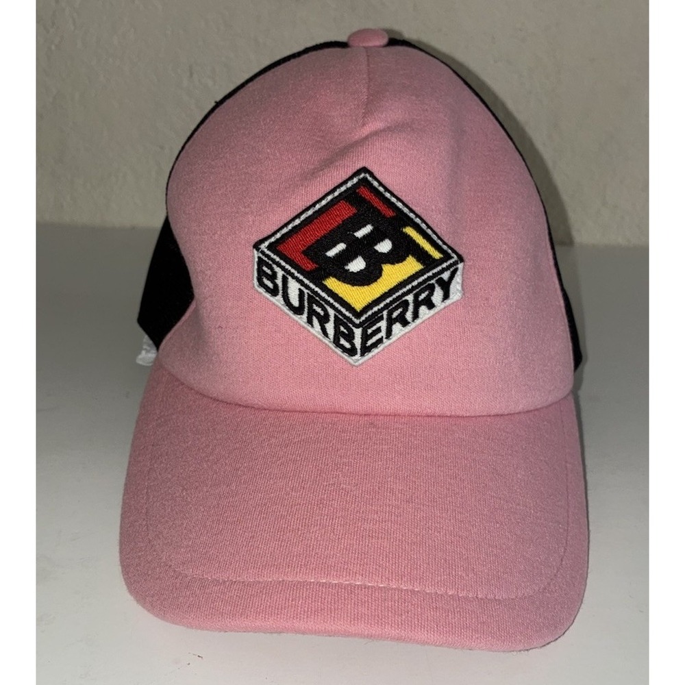 BURBERRY TB Patch Trucker Cap‎ L Pink Wool/Mesh/Leather Baseball Hat Italy NEW